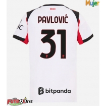 Camiseta AC Milan Strahinja Pavlovic #31 Visitante Equipación para mujer 2025-26 manga corta